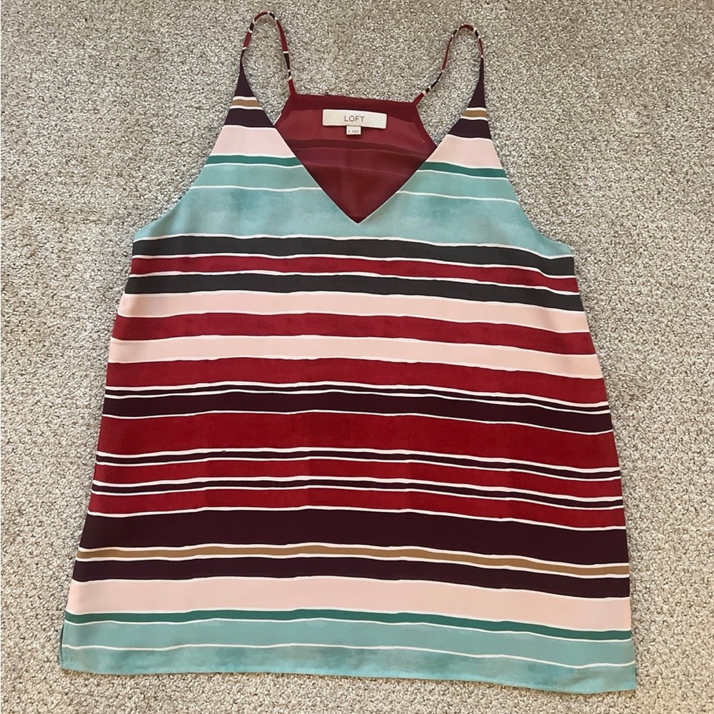 LOFT Multi-Stripe V-Neck Cami in Burgundy, Mint & Pink
